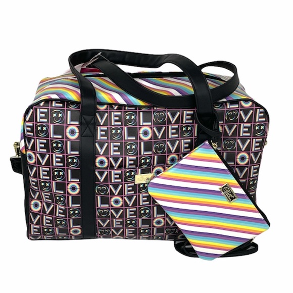 Betsey Johnson Love Weekender and Crossbody Black Rainbow - Picture 11 of 11